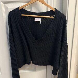 Black V-Neck Knit Sweater